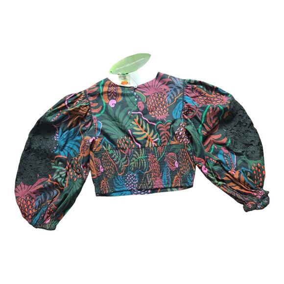 FARM Rio FrutisDream Puff Sleeve SubtleFruit Print NWT Sz S BOHO Art to Wear Y2K - Picture 6 of 15